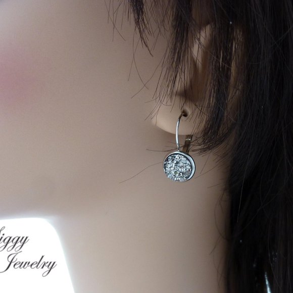 Shiny Hematite Faux Druzy Drop Lever Earrings - Picture 7 of 7